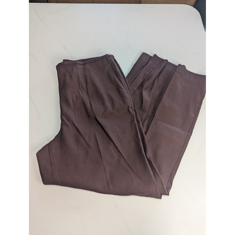 Ann Taylor Curvy Fit Pants 16 Brown Linen Blend Wide Leg Side Zip Trousers